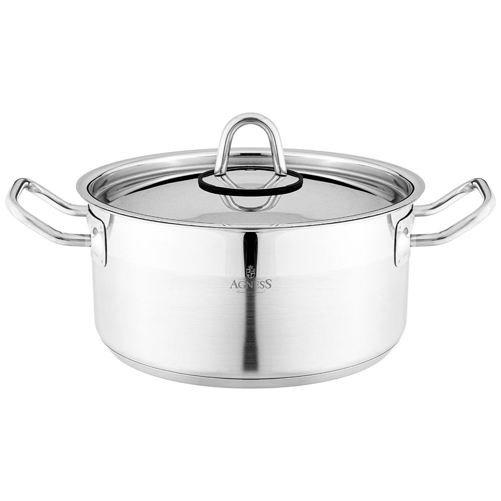 КАСТРЮЛЯ AGNESS 20X10 СМ 2,8 Л ВЫСОКОКАЧЕСТВЕННАЯ НЕРЖ СТАЛЬ 18/10 С КРЫШКОЙ НЖС