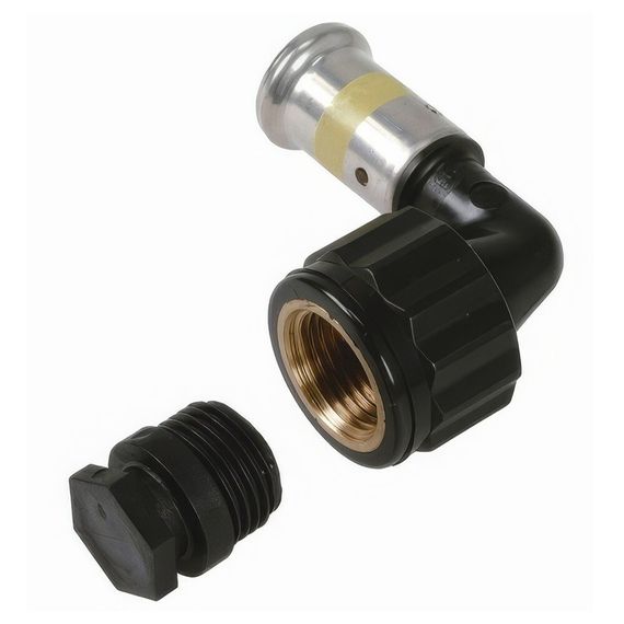 Угольник HENCO 90гр ВР c черной заглушкой BP04 1/2quot;, ПВДФ пресс (газ), 16x1/2quot;