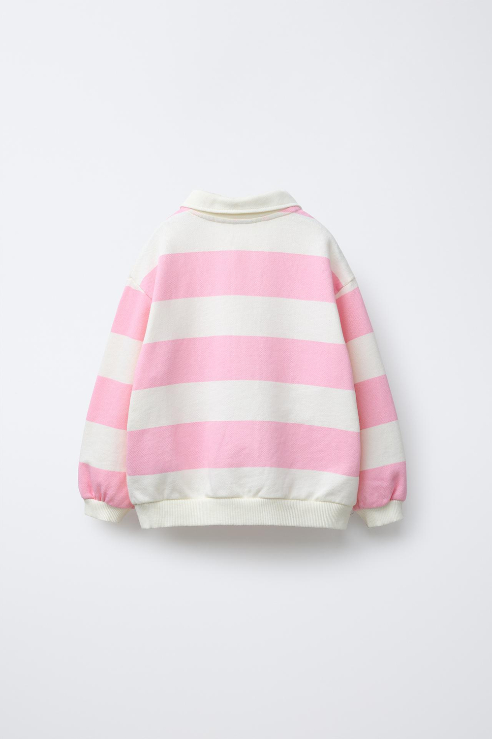 ZARA ТОЛСТОВКА ПОЛО В ПОЛОСКУ С ВЫШИВКОЙ, МЯГКИЙ РОЗОВЫЙ