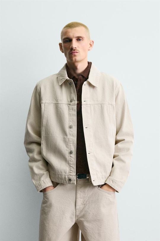 ZARA БАЗОВАЯ ДЖИНСОВАЯ КУРТКА, ЖЕЛТОВАТО-БЕЛЫЙ