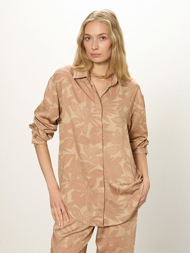 Рубашка Хельсинки бежевый принт вискоза