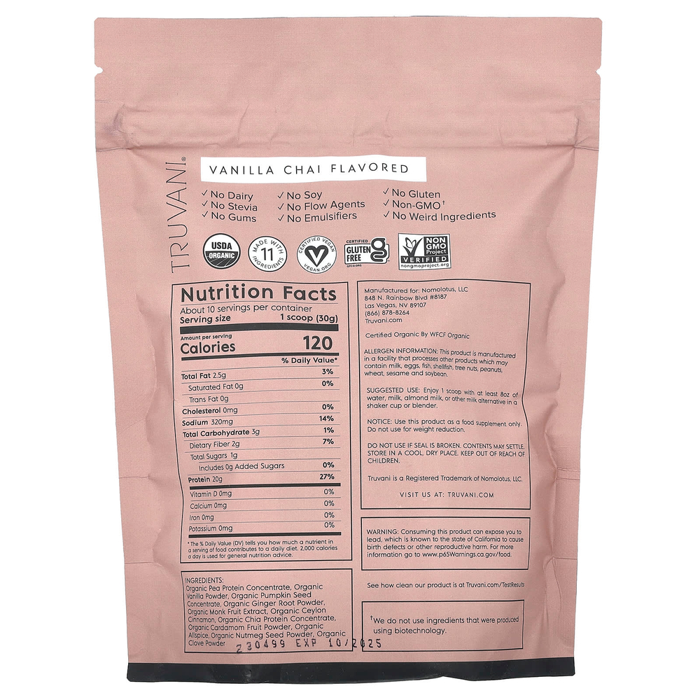 Truvani, Растительный протеин, ванильный чай, 306 г (10,79 унции)