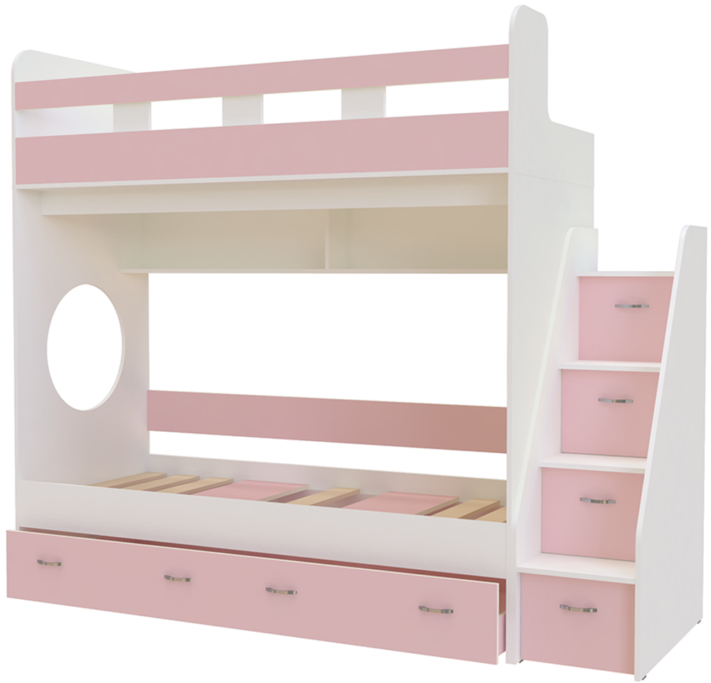 Трехъярусная кровать КарИВи Юниор  Белый  Розовый
