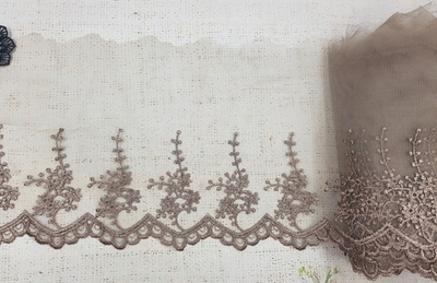 Вышивка на сетке, ш. 19 см, тёмно-бежевый