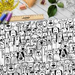 Ткань бязь чёрно-белые собаки