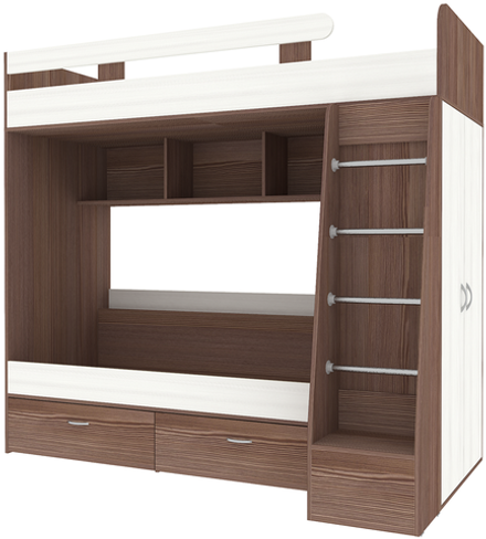 Двухъярусная кровать КарИВи Юниор 6 Бодего Темный Белое Дерево