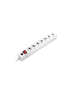 BURO Сетевой фильтр, 6 розеток, 1.8 метра, (BU-SP1.8_USB_2A-W), белый (коробка) {992309}