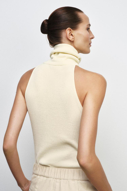 ZARA ТОП С ВЫСОКИМ ВОРОТНИКОМ БЕЗ РУКАВОВ, ЭКРЮ