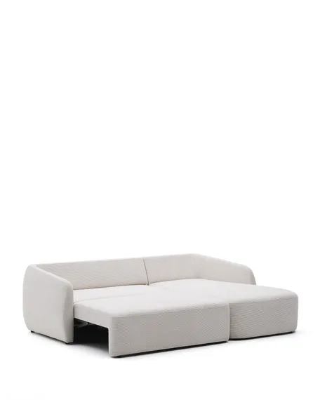 Трехместный диван-кровать Laira 246 см с правым шезлонгом, шенилл цвета экрю