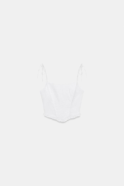 ZARA КРОП-ТОП-КОРСЕТ ИЗ ПОПЛИНА, БЕЛЫЙ