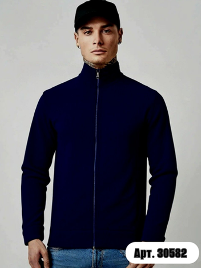 30582 Толстовка мужская флисовая на молнии с карманами темно-синий (58-176)