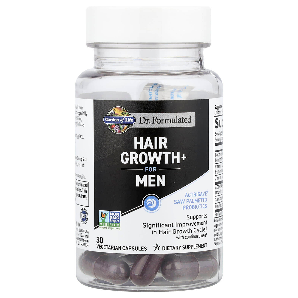 Garden of Life, Hair Growth+, для мужчин, 30 вегетарианских капсул