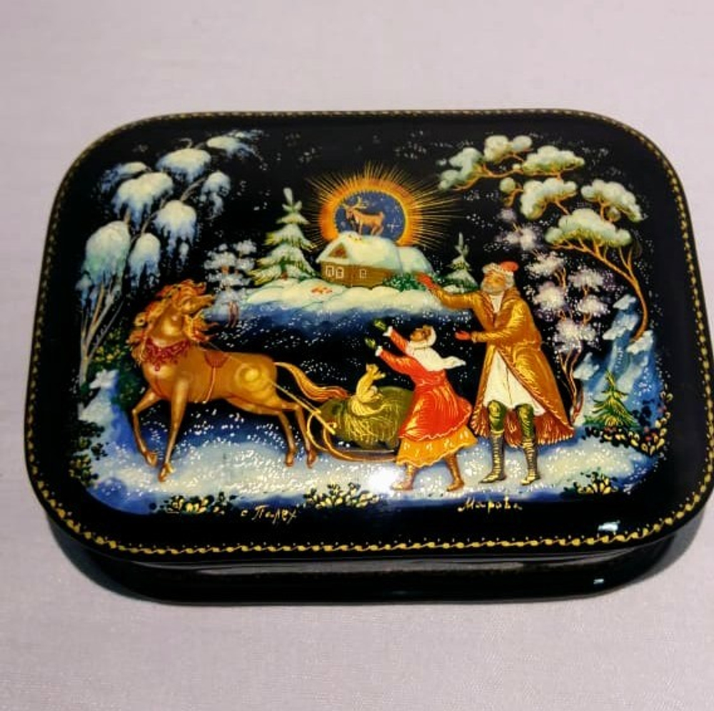 Шкатулка Палех "Серебряное копытце" 11×8см