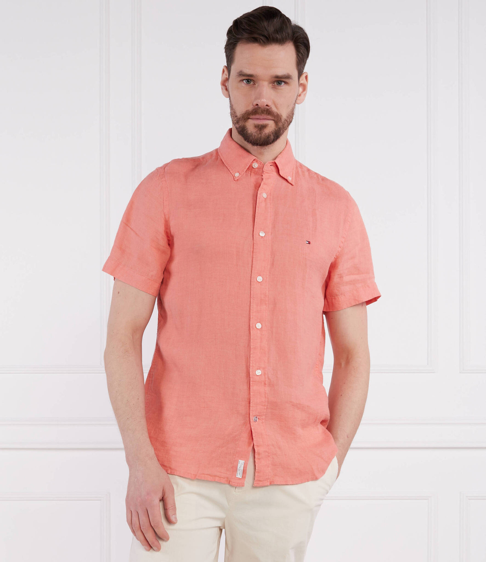 Льняная рубашка PIGMENT DYED LINEN RF SHIRT S/S Tommy Hilfiger - коралловый(MW0MW30916)