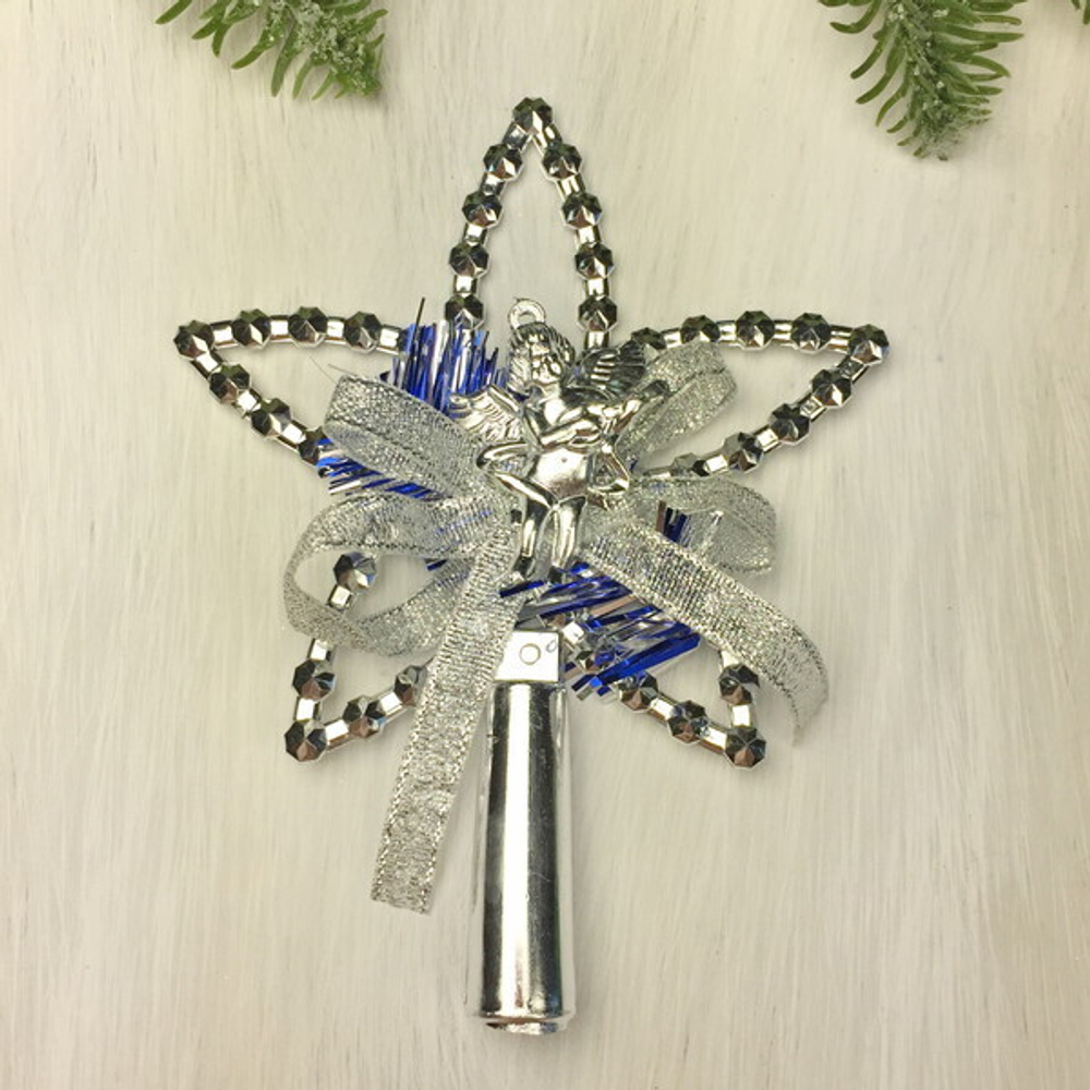 Звезда на ёлку «Ангел» с бантом 11,5*14,5 см, Серебро