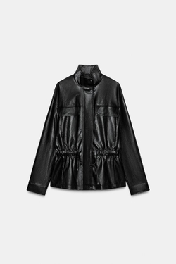 ZARA КУРТКА ИЗ ИСКУССТВЕННОЙ КОЖИ С ВОРОТНИКОМ-СТОЙКОЙ, ЧЕРНЫЙ