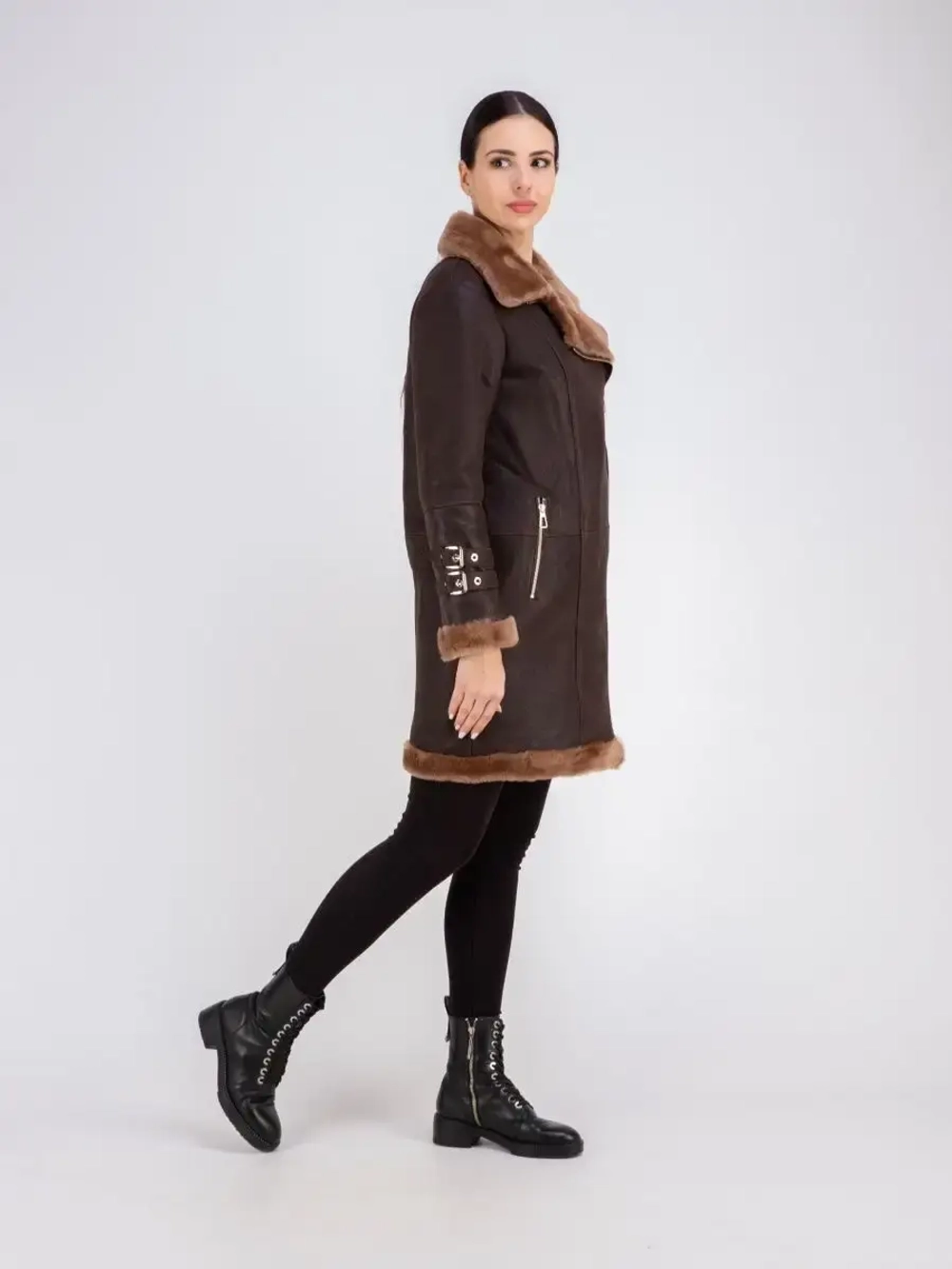 Дубленка натуральная авиатор длинная Турция