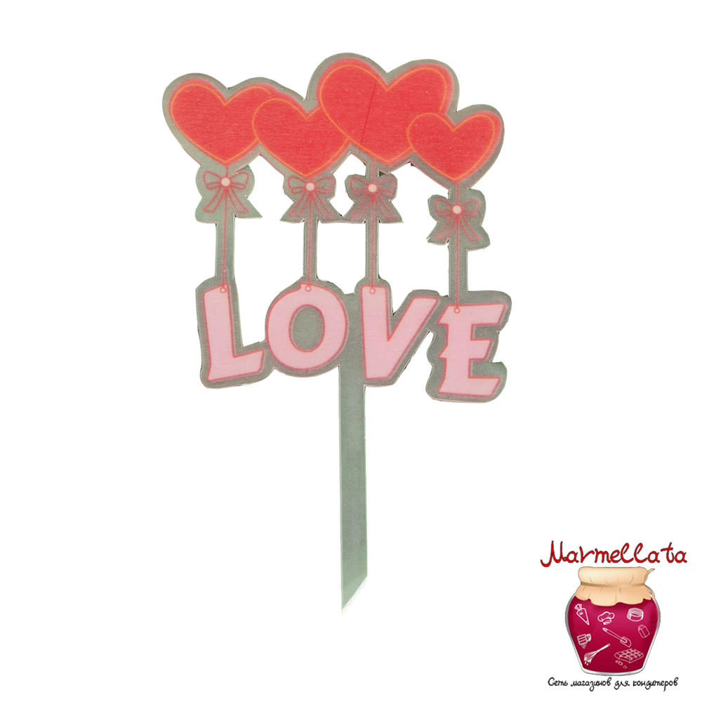 Топпер "Love" прозрачный с красными сердцами