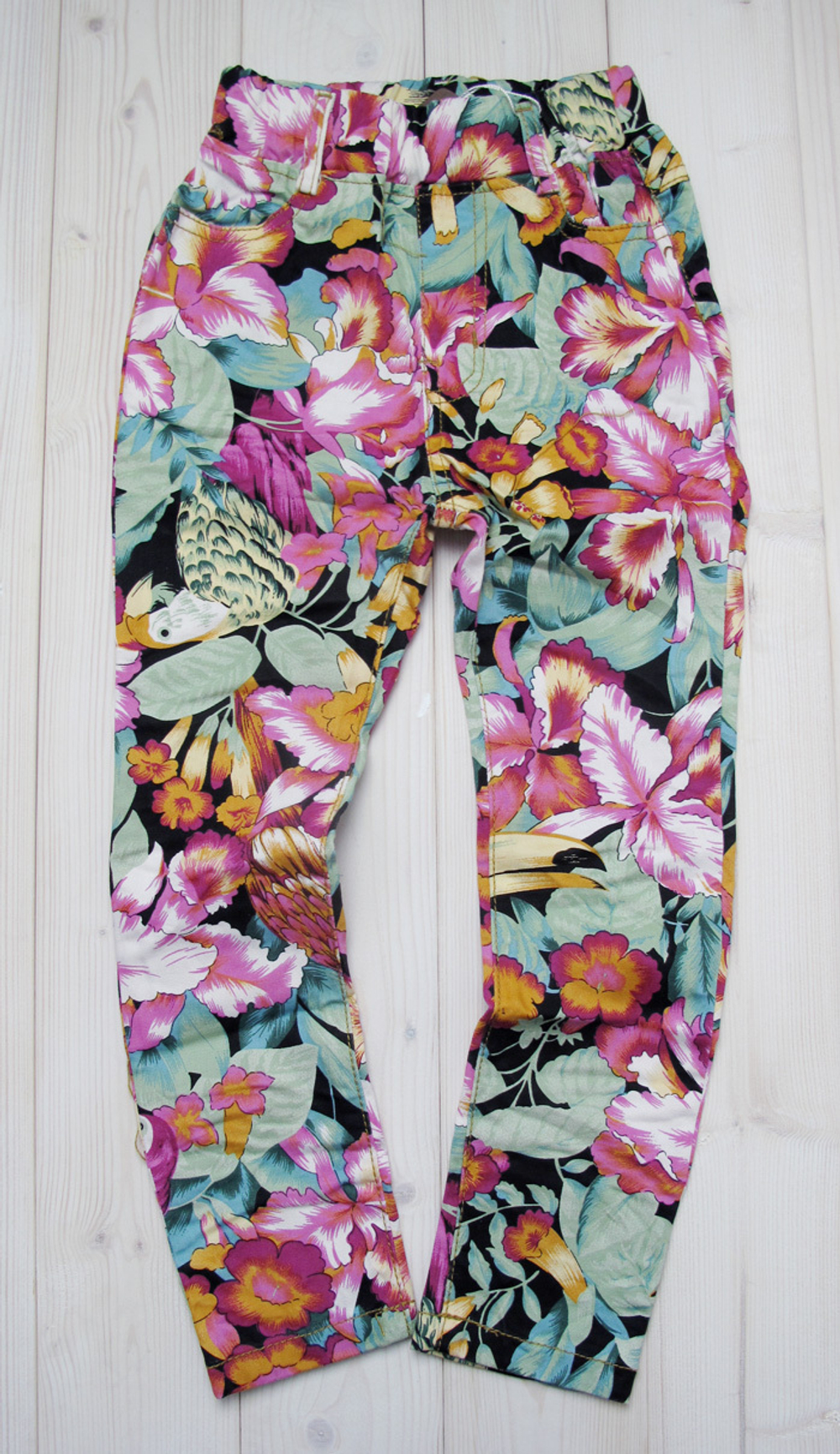 Брюки детские с принтами цветов и птиц