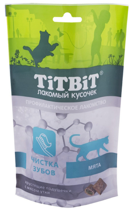 Хрустящие подушечки TITBIT для кошек с мясом утки для чистки зубов - 60 гр