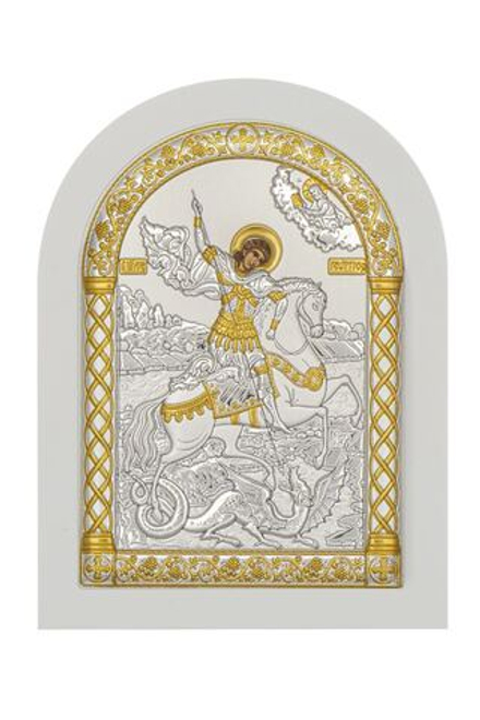 Георгий Победоносец, икона арочная, белое дерево 206х275