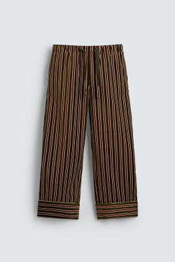 ZARA БРЮКИ В КОНТРАСТНУЮ ПОЛОСКУ ИЗ ВЕЛЬВЕТА - LIMITED EDITION, ЗЕЛЕНЫЙ