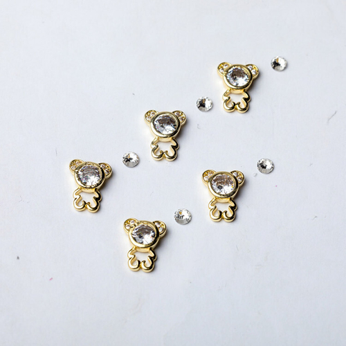 Blesk, Украшение для ногтей "Мишки" №09 (металл) разм 7*9 мм, 5 шт + стразы стеклянные SS10, 5 шт