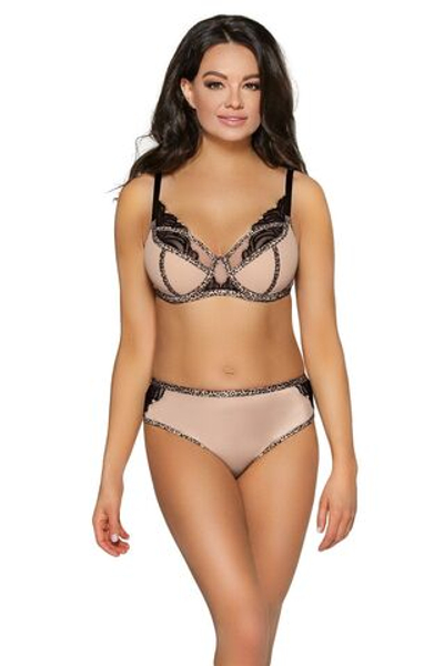 Бюстгальтер на косточках с отделкой кружевом и леопардовым кантом (Размер: 95D) (Цвет: телесный)