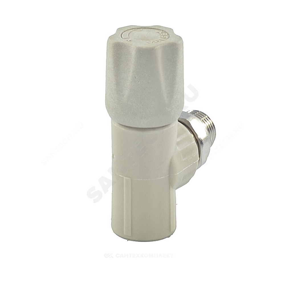 Клапан (вентиль) PP-R запорный серый Дн 20х1/2" Ру25 НР угловой для радиатора VALFEX 1014720012Г
