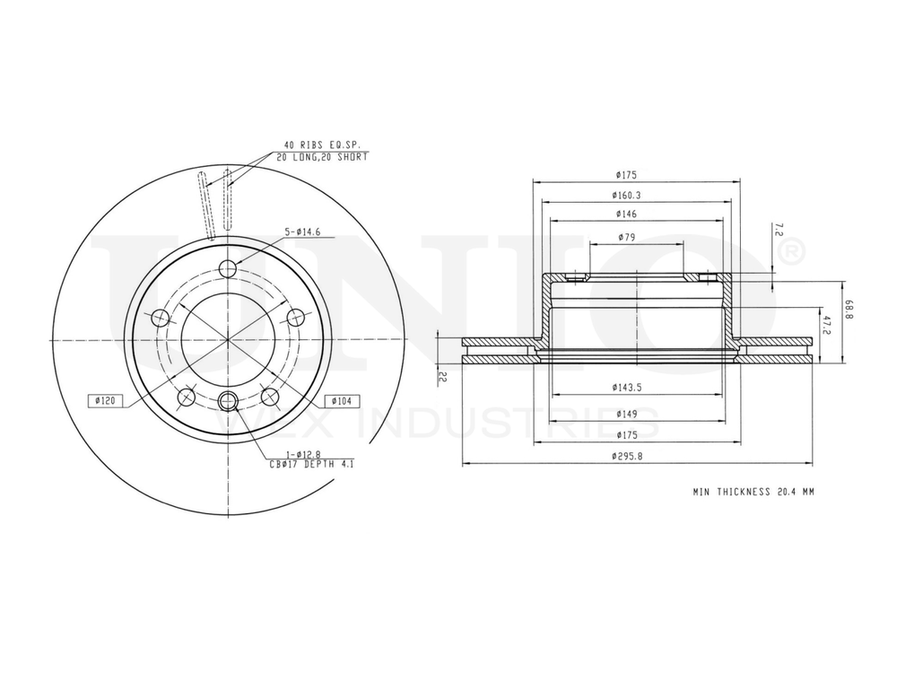 Диск тормозной передний UNIO BRD-20179