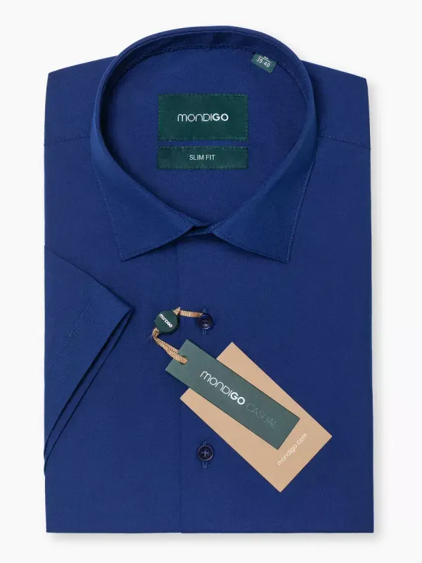 Рубашка приталенная SLIM FIT с коротким рукавом, темно-синяя