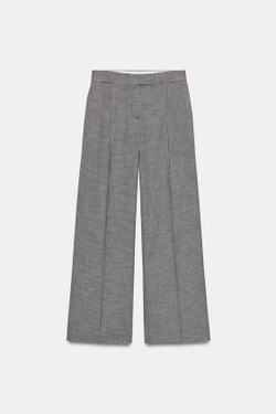 ZARA ШИРОКИЕ БРЮКИ «ГУСИНАЯ ЛАПКА», ЧЕРНЫЙ/ЭКРЮ