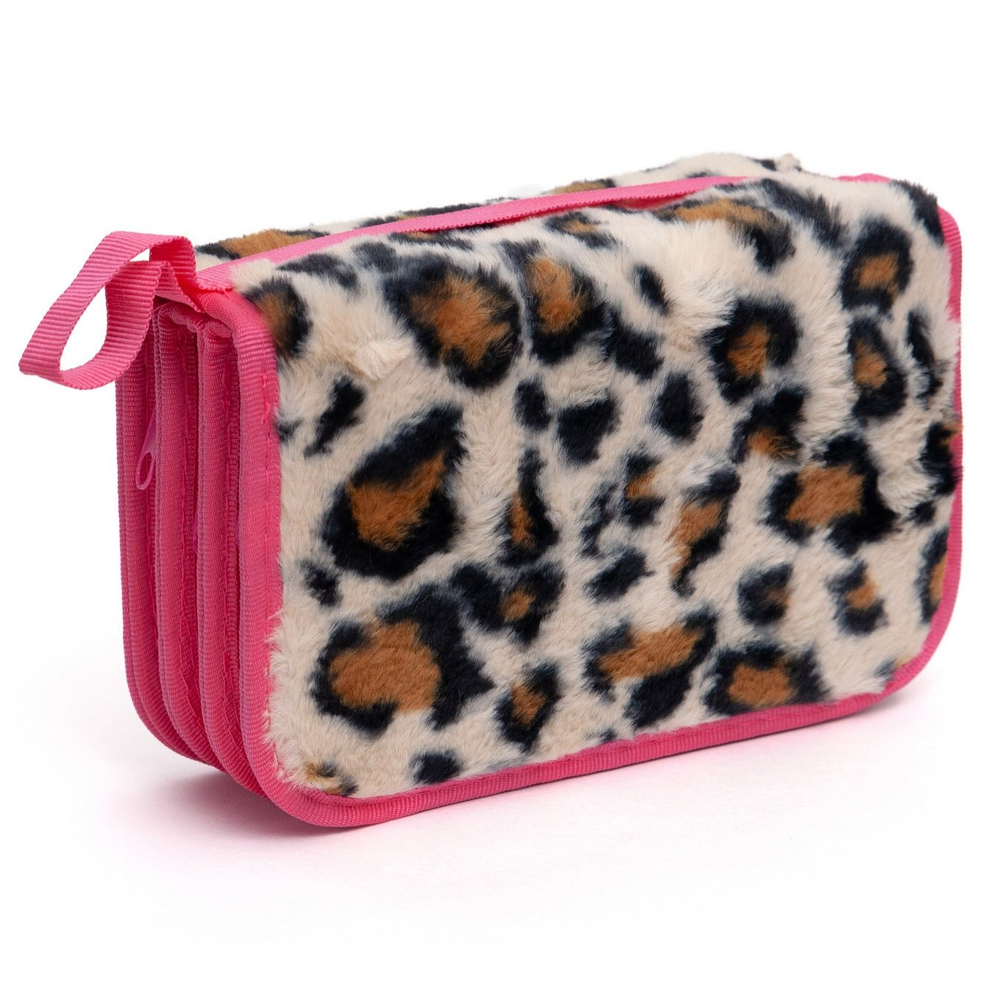 Пенал 3 отделения Alingar, искусственный мех, молния, 120 х 190 мм, "Леопард", микс (пятна леопарда)