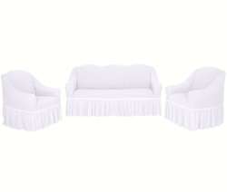 Комплект чехлов на трехместный диван и кресла с оборкой, цвет Белый