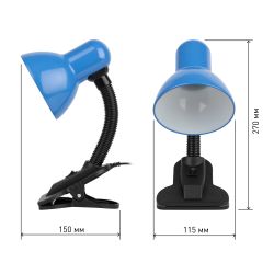 Настольный светильник ЭРА N-102-E27-40W-BU на прищепке синий | Настольные светильники под лампу