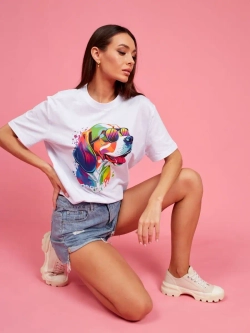 Футболка оверсайз с принтом собакой Бигль Корги Хаски