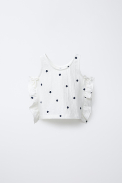 ZARA ТОП С РЕЛЬЕФНЫМ ПРИНТОМ И ВОЛАНАМИ, ЭКРЮ