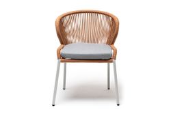 "Милан" стул плетеный из роупа, каркас алюминий светло-серый (RAL7035) муар, роуп оранжевый меланж круглый, ткань светло-серая