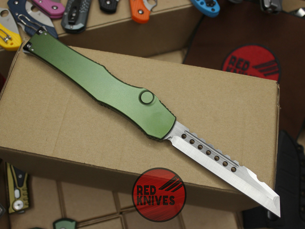 Нож Microtech Halo 6 W/E - зеленая рукоять , клинок сатин