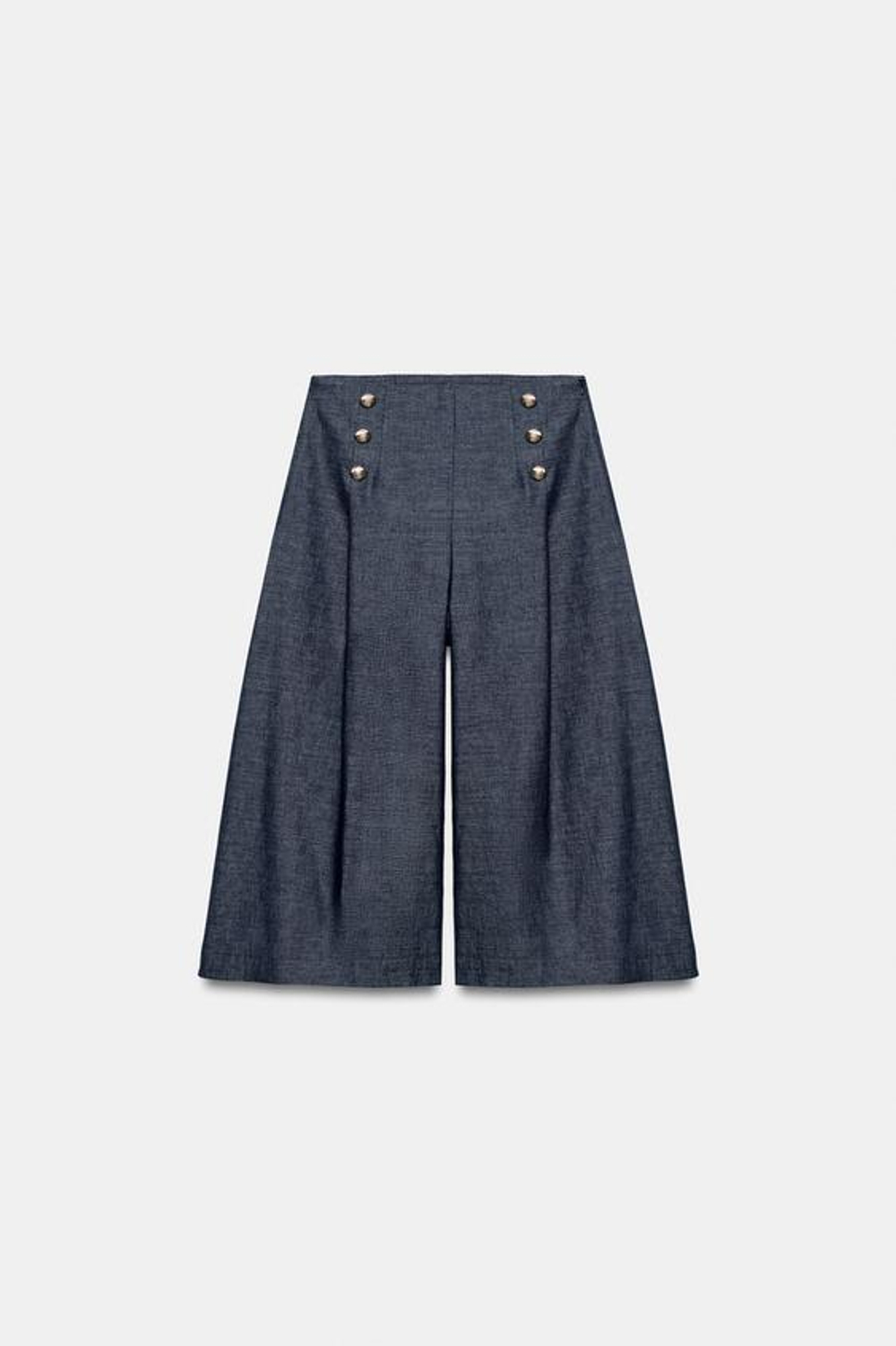 ZARA УДЛИНЕННЫЕ ШОРТЫ ИЗ ЛЬНА С ПУГОВИЦАМИ, ИНДИГО