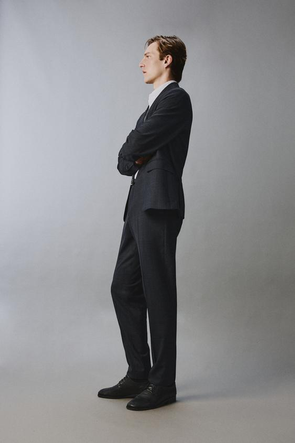 ZARA БРЮКИ КОСТЮМНЫЕ В КЛЕТКУ ИЗ 100% ШЕРСТИ, МОРСКОЙ СИНИЙ