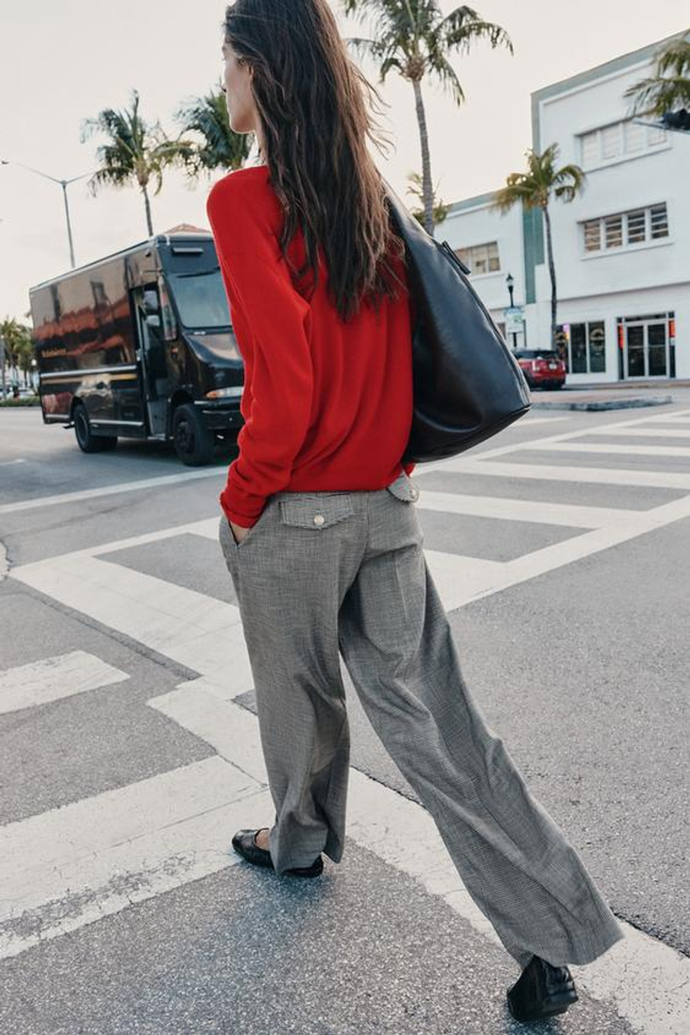 ZARA ШИРОКИЕ БРЮКИ «ГУСИНАЯ ЛАПКА», ЧЕРНЫЙ/ЭКРЮ