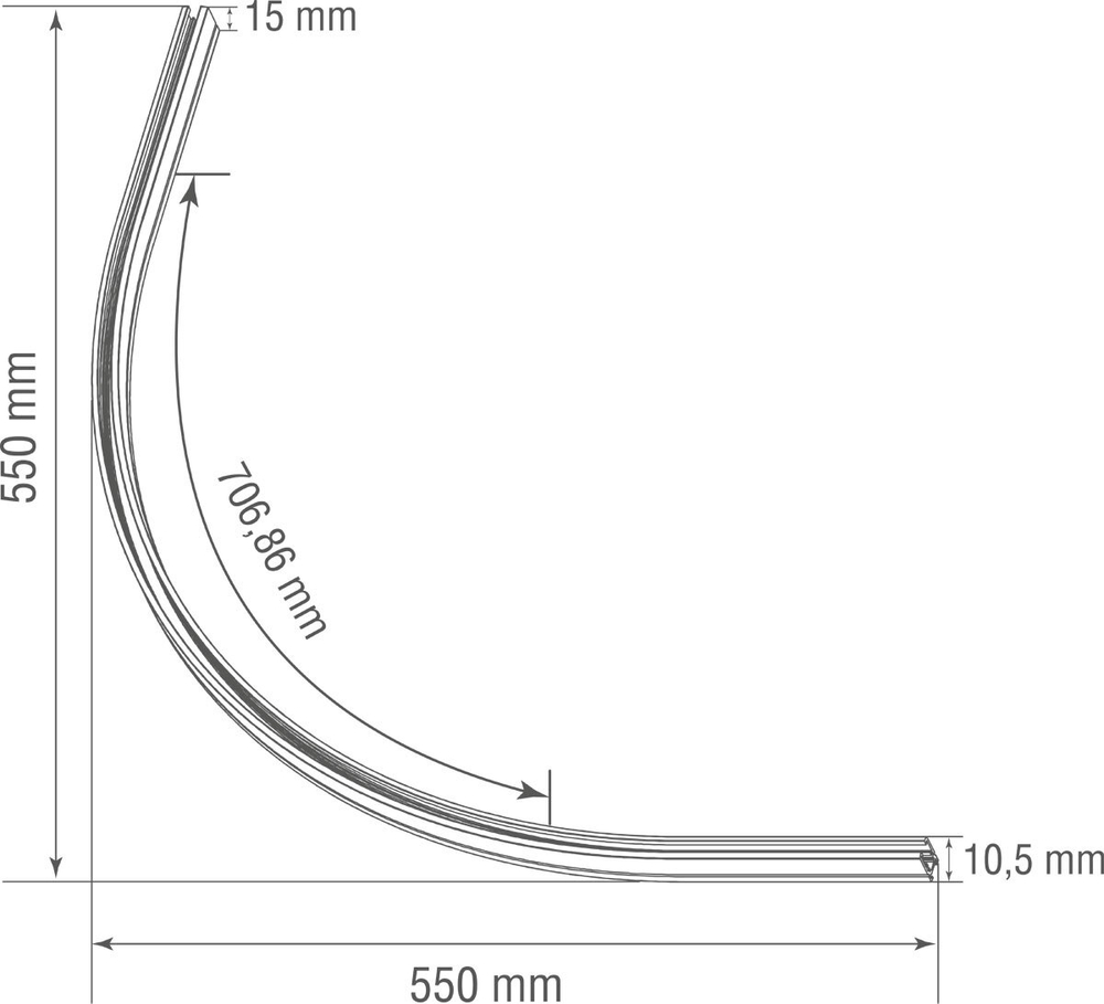 Круглый угол-соединитель для накладного шинопровода Slim Line Mini,  D900*L550*H15 мм,  черный