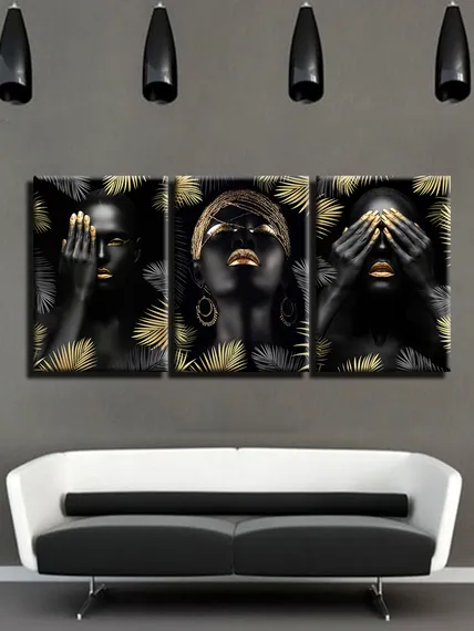 Модульная картина "трио девушек в золоте"