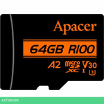 Карта памяти Apacer microSDXC 64GB с адаптером (AP64GMCSX10U8-R)