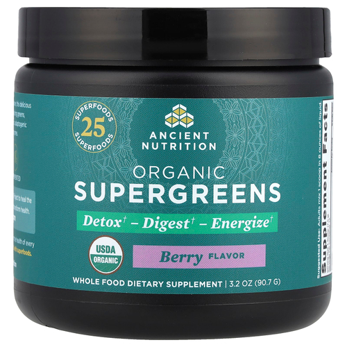 Ancient Nutrition, Organic Supergreens, ягоды, 90,7 г (3,2 унции)