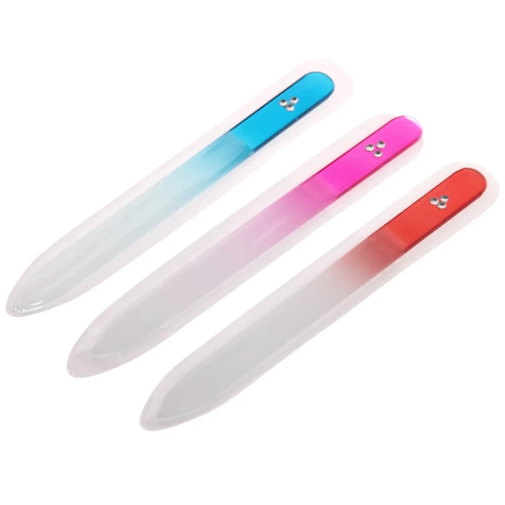 Пилка для ногтей стеклянная в чехле «Эстетика», цветная ручка однотонная, со стразами,14см