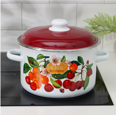 Кастрюля эмалированная «Черешня», 5.5 л, индукция, цвет белый