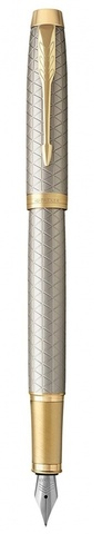 Перьевая ручка Parker IM Premium Warm Silver (grey)  GT, перо: F, цвет чернил: blue, в подарочной упаковке.