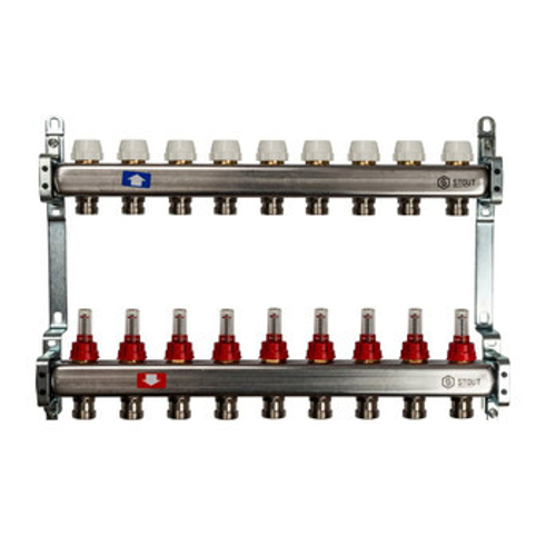 Коллекторная группа Stout на 9 выходов с расходомерами SMS 0917 000009